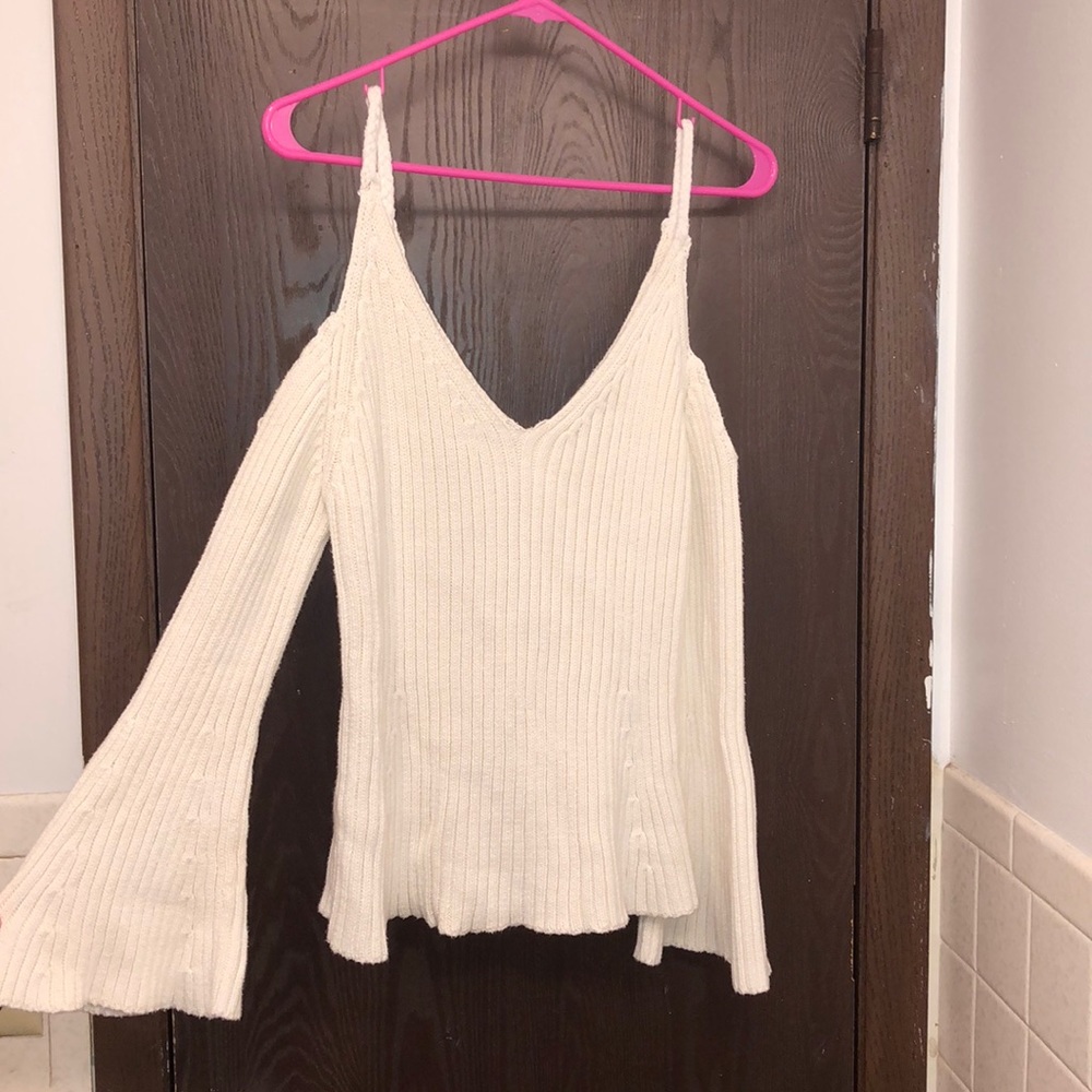 Cream Off The Shoulder Bell Sleeve Sweater